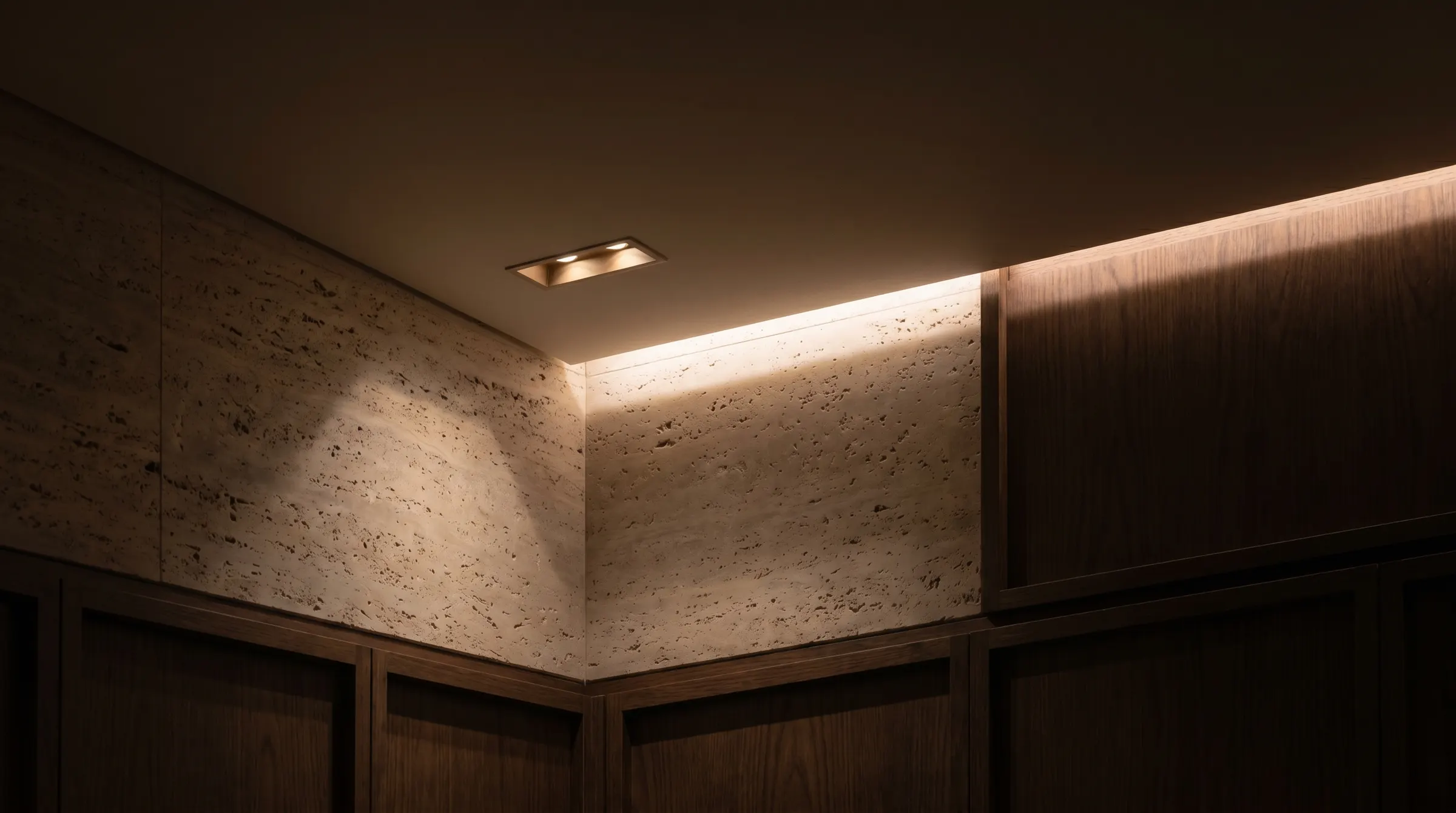 A precise wall-graze lighting detail on a feature wall